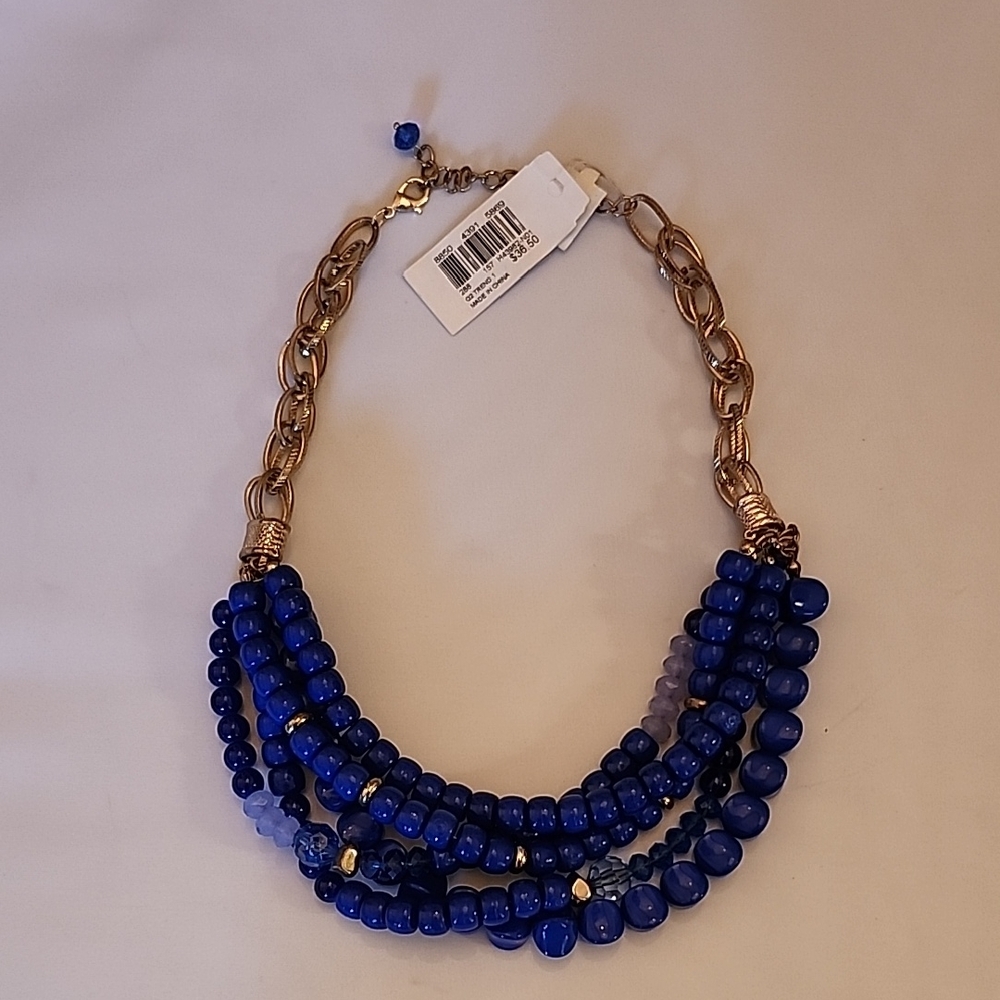 Chic Royal Blue Beaded Necklace with Gold Accents